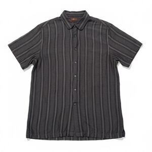 Perry Ellis Men Gray  Linen Blend Striped Button Up Short Sleeve Shirt L Preppy